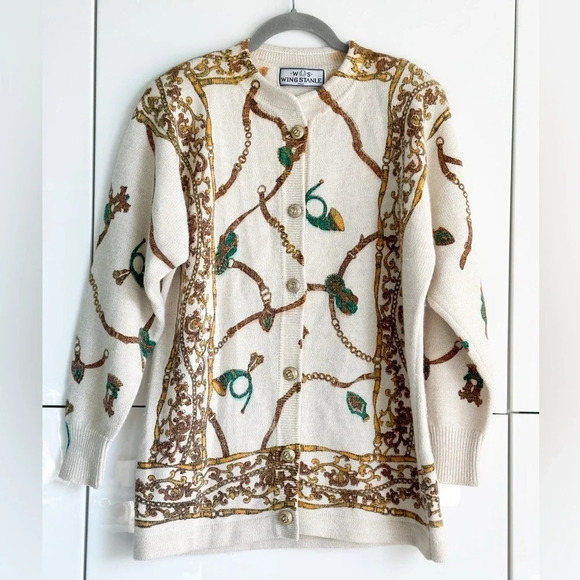 1980’s Vintage Wing Stanle Sweater Made in Italy Wool Angora Metallic Gold Brown - Picture 1 of 10